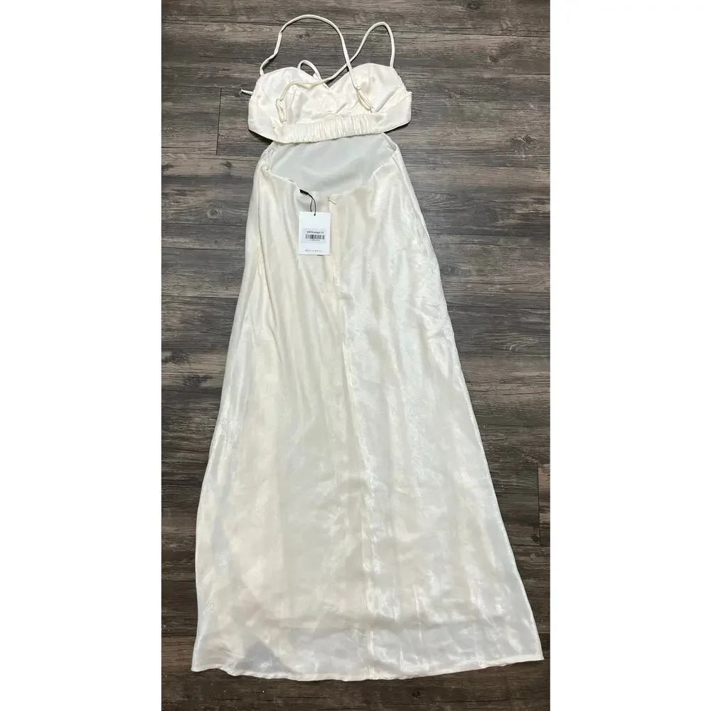 Hello Molly Champagne Satin Maxi Dress Magic In Her Vibe Open Back M Coquette - Picture 5 of 10